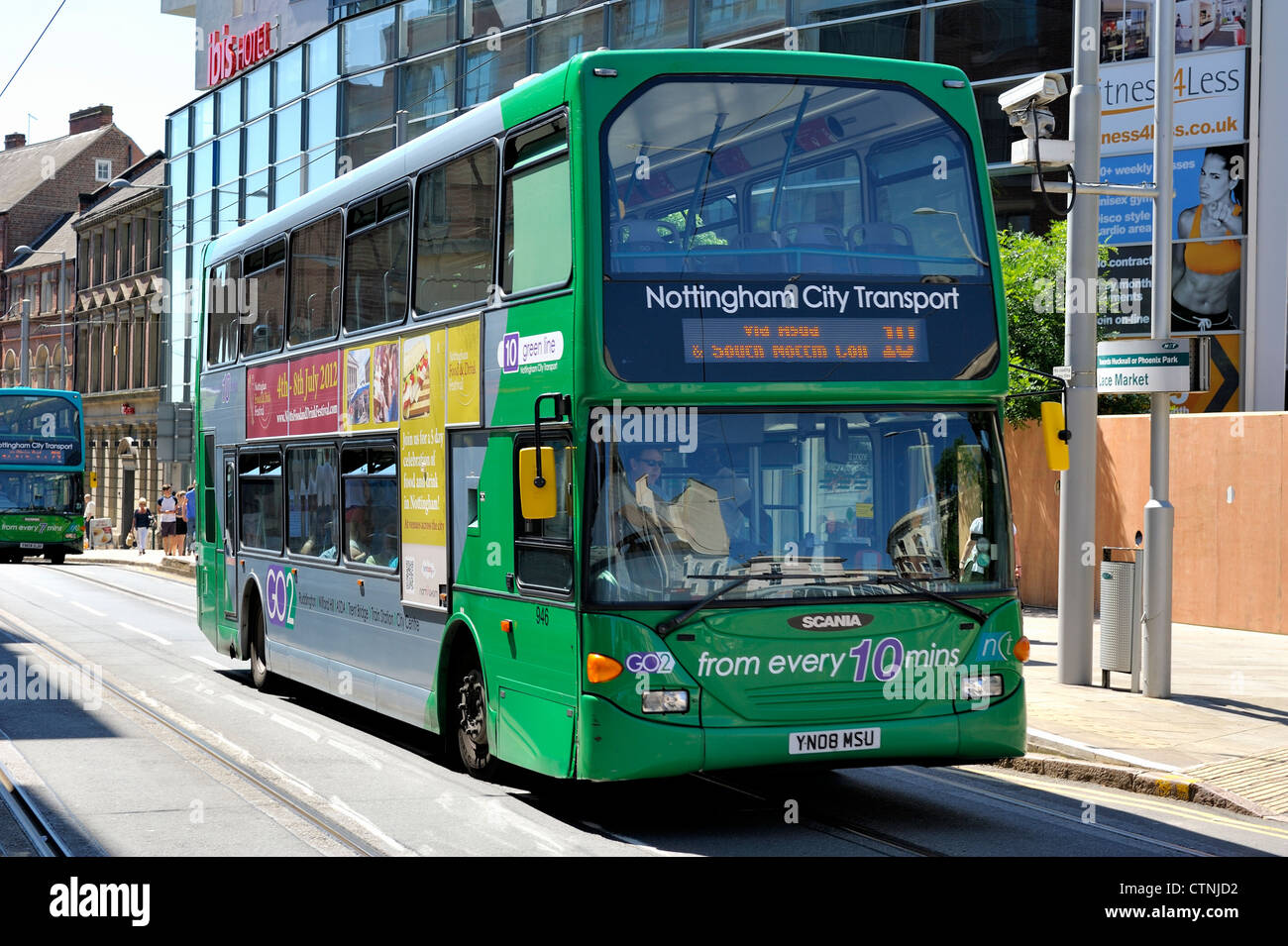 Nottingham City Transport grün Doppeldecker-bus Stockfoto