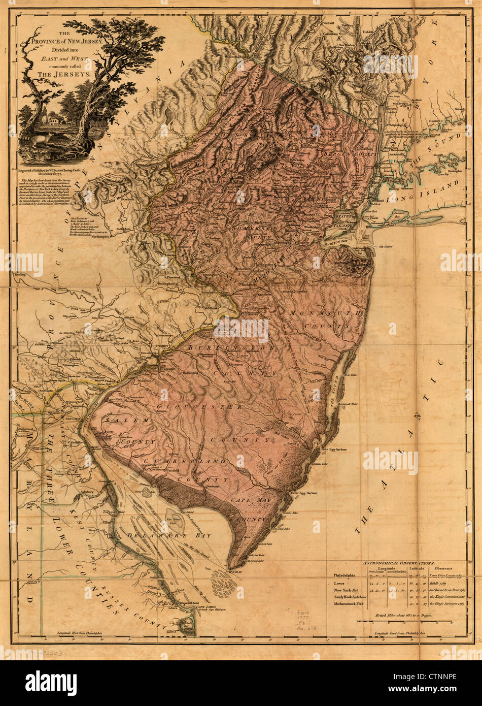 Die Provinz von New-Jersey, unterteilt in Ost und West, gemeinhin als die Trikots, ca. 1777 Stockfoto
