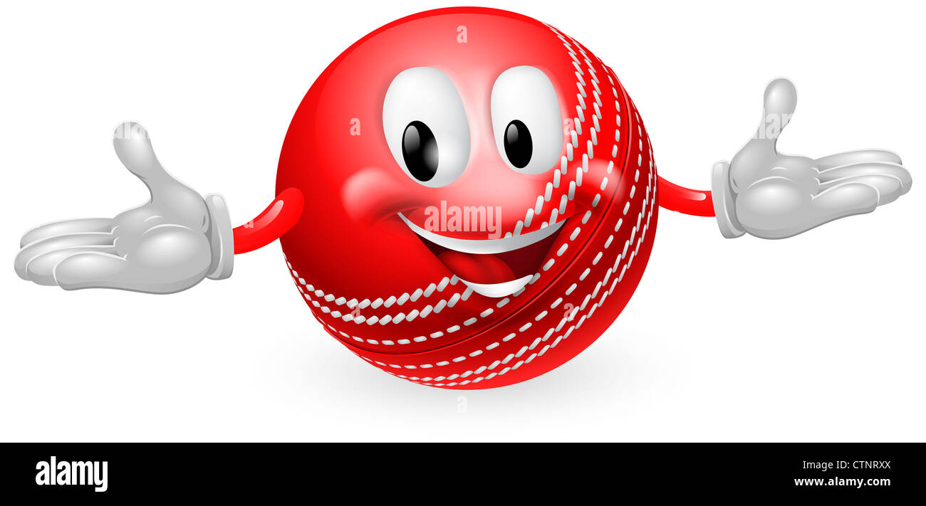 Abbildung eines niedlichen glücklich Kricket Kugel Maskottchen Mannes Stockfoto