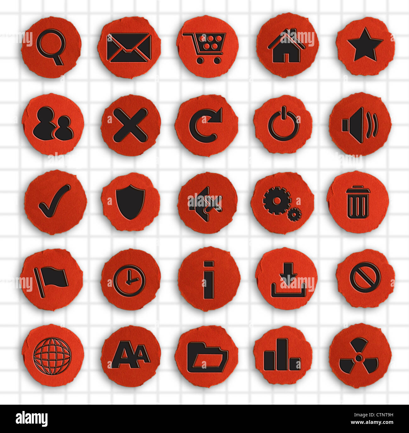 Infografiken Foto - Set von Web Icons handgefertigt auf rotes Papier Stockfoto