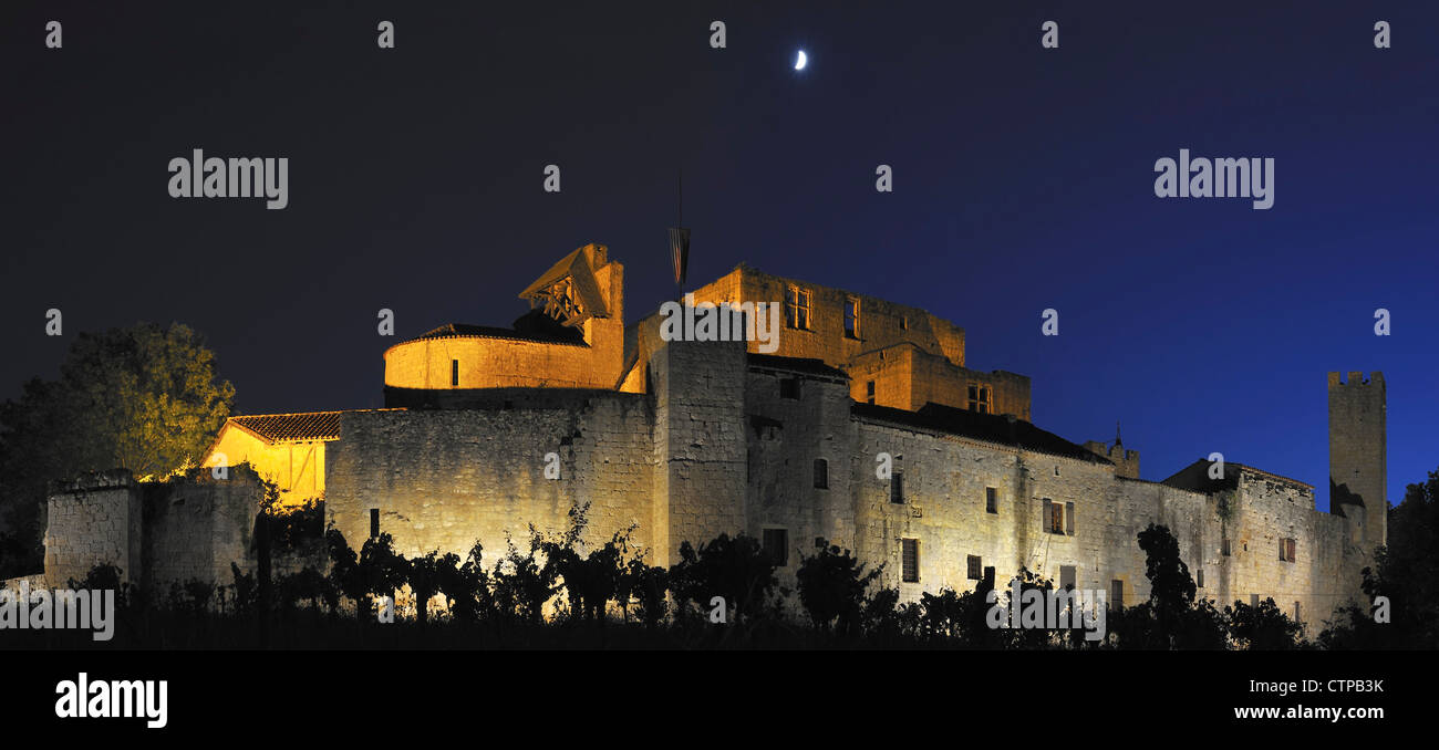 Die mittelalterliche befestigte Dorf Larressingle nachts in den Pyrenäen, Frankreich Stockfoto