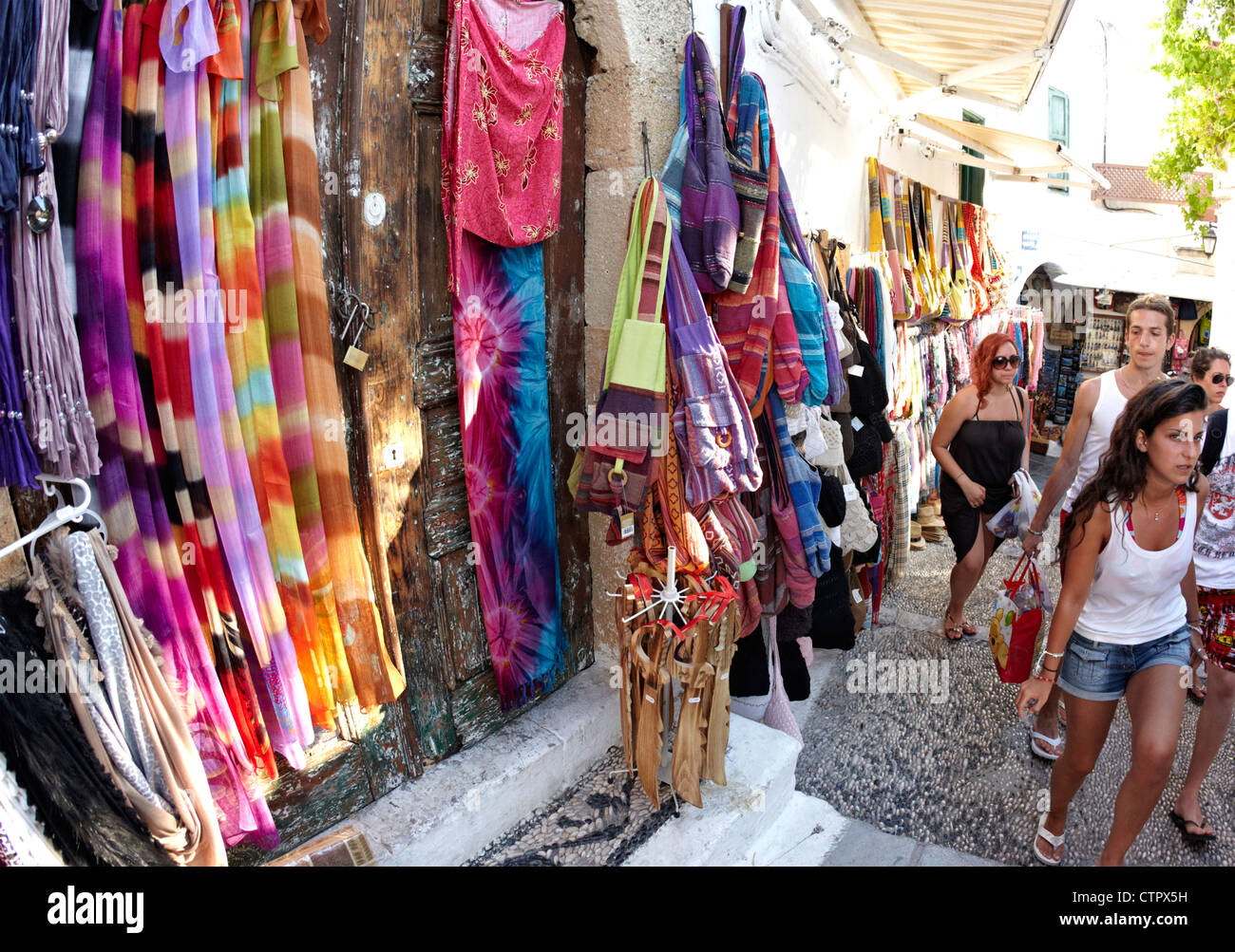 Touristischen Geschäften Lindos Rhodos griechische Inseln Griechenland Stockfoto