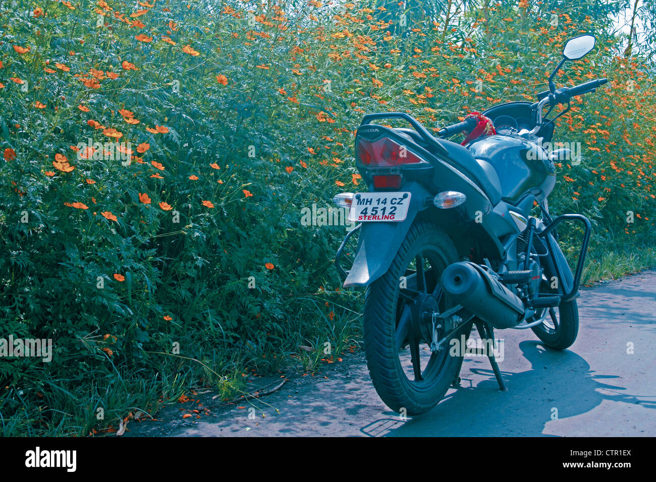 Motorrad Bike Cycle Laufwerk Indien Reise Maschine Motor Motorrad außerhalb macht mächtig Fahrt Road Sport Straßendorf im freien Stockfoto