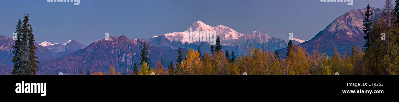Panorama-Szene des Mt. McKinley von den Veterans Memorial im Denali State Park, Yunan Alaska, Herbst gesehen Stockfoto