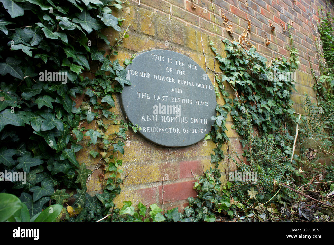 Schild die letzte Ruhestätte von Ann Hopkins Smith, ein Wohltäter der Olney Stockfoto