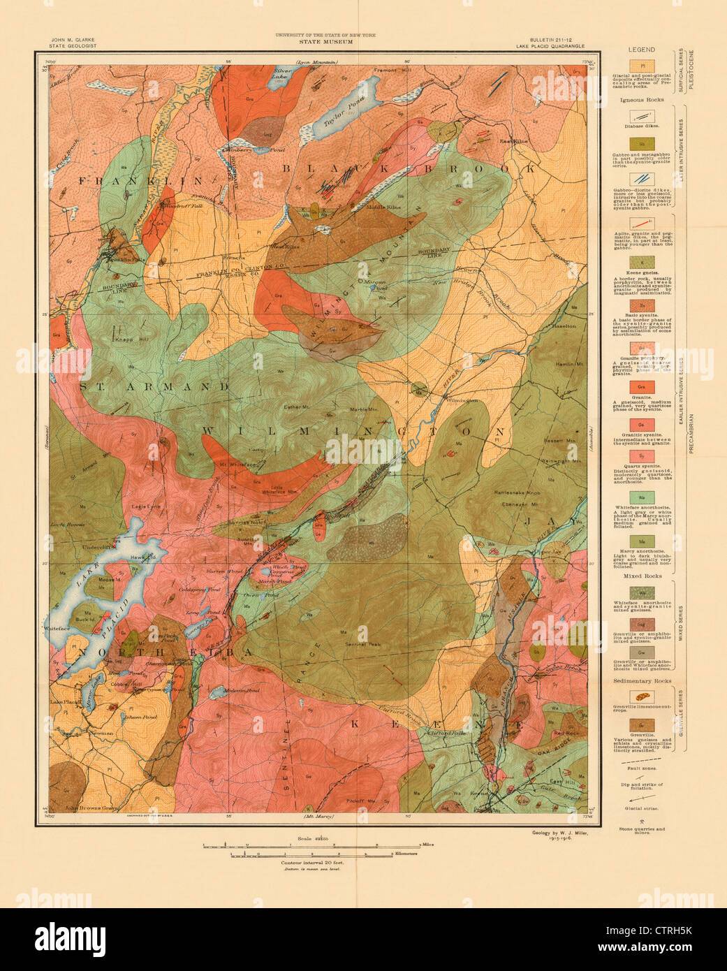 Geologische Karte von Lake Placid New York USGS Viereck - 1914 Stockfoto