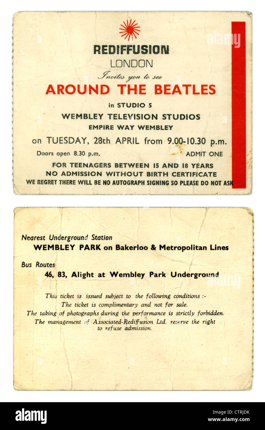 000999 - die Beatles Associated Rediffusion rund um das Beatles-Konzert-Ticket von Wembley Fernsehstudios am 28. April 1964 Stockfoto