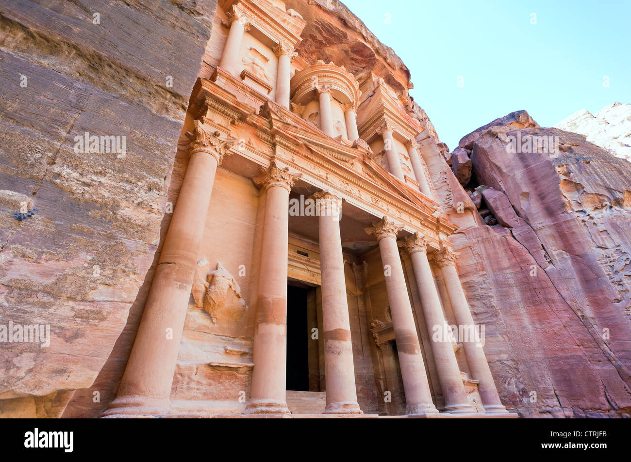 Fassade des The Treasury-Monument in antiken Stadt Petra, Jordanien Stockfoto