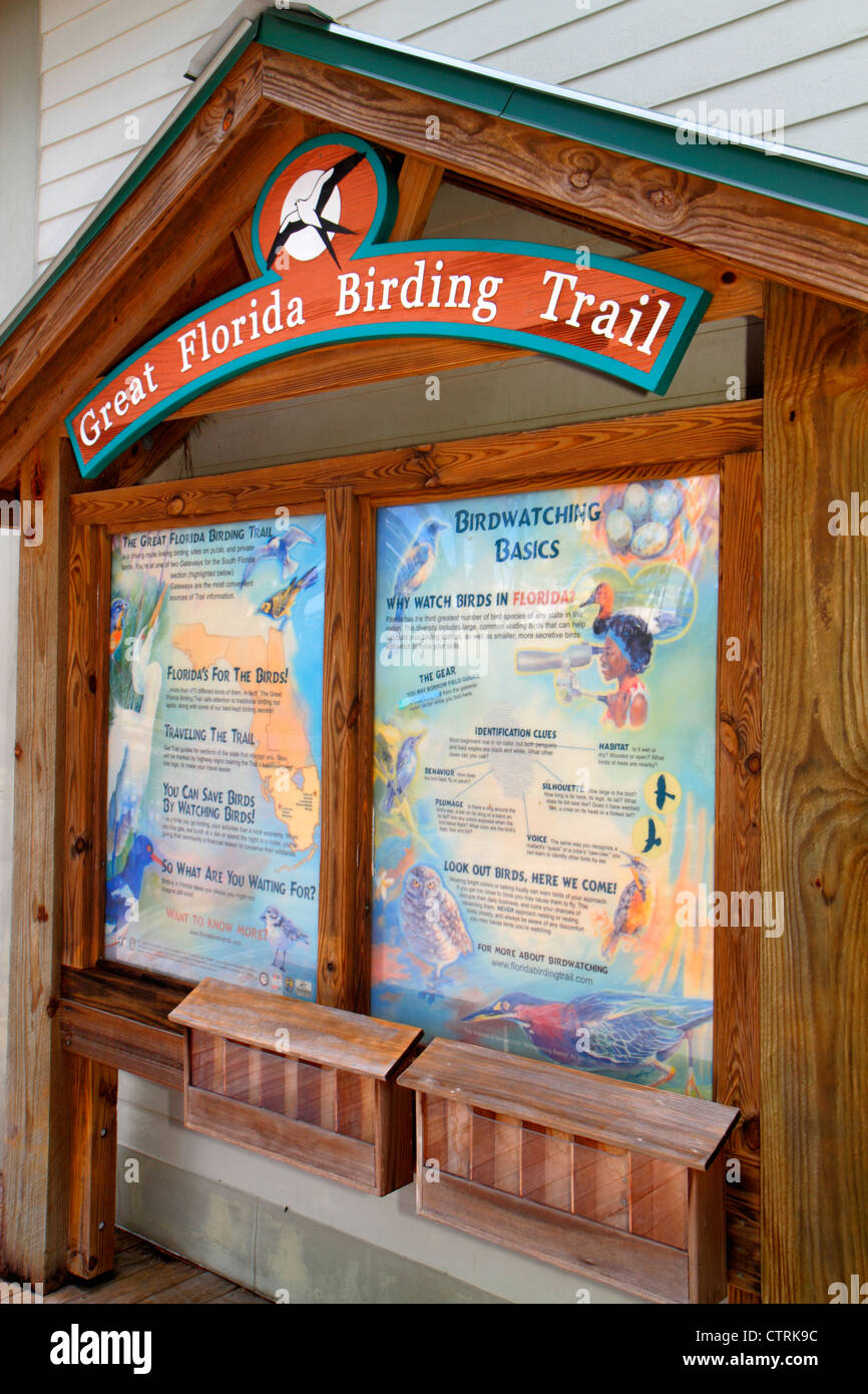 Naples Florida, Everglades, Corkscrew Swamp Sanctuary & Blair Audubon Center, Preserve, Wasserscheide, Eingang, Schild, Logo, Informationen, Great Florida Birding Tra Stockfoto