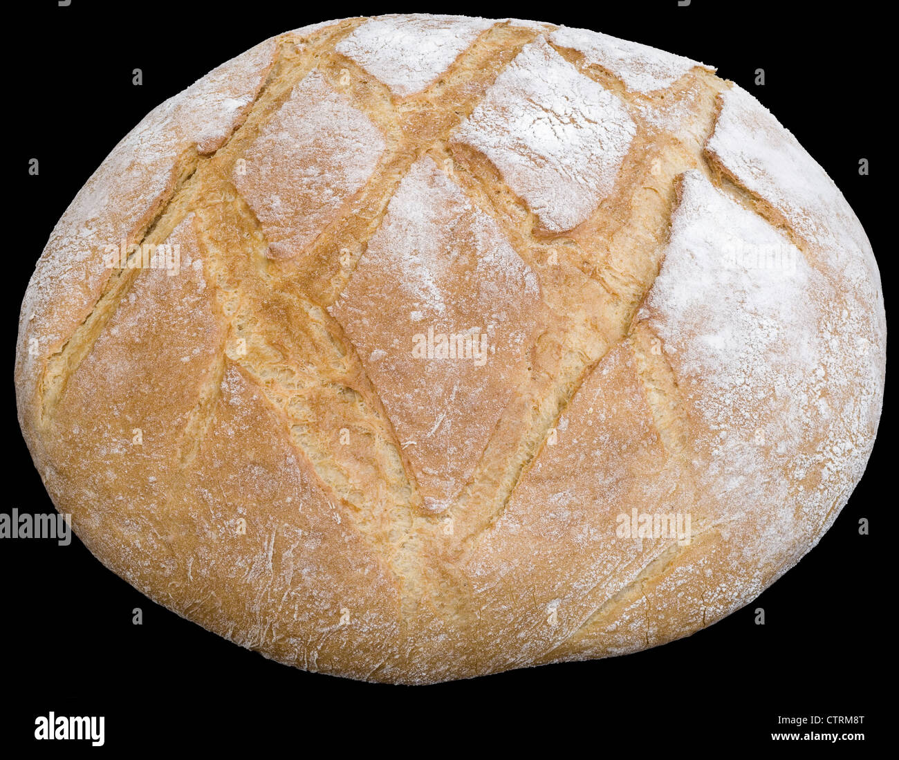 Großer runder Brotlaib, Isolated on White Background Stockfoto