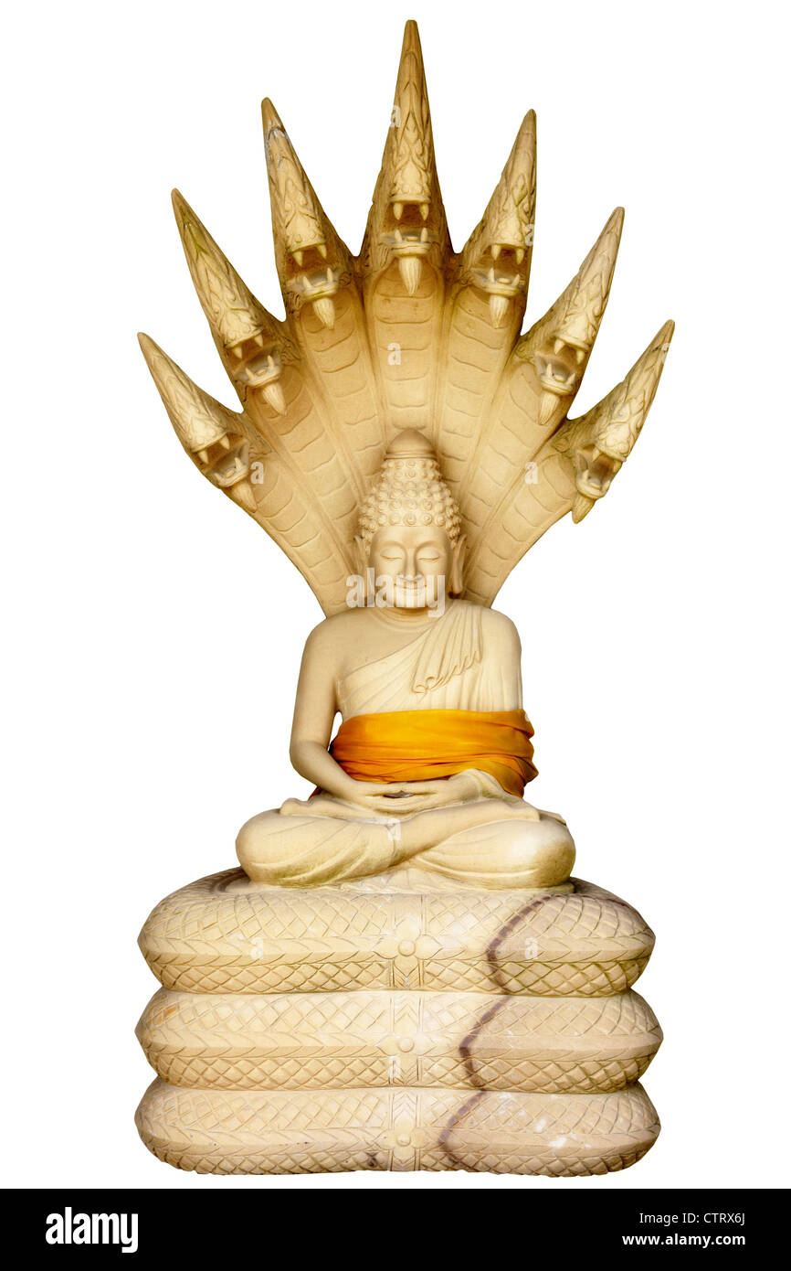 Muchalinda - Steinskulptur des buddhistischen religiösen Stockfoto