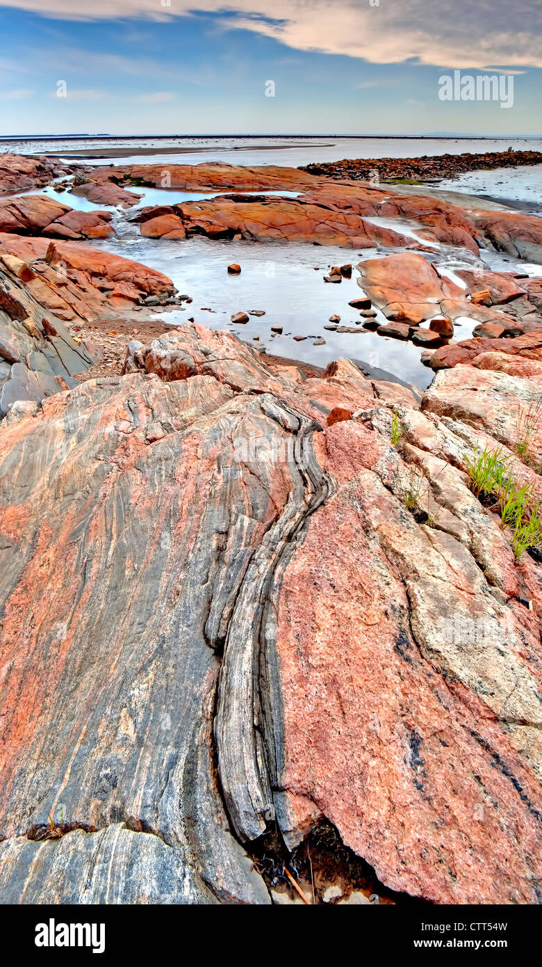 Felsige Küsten, Longue Rive, North Shore, St. Lawrence, Cote Nord, Quebec, Kanada Stockfoto