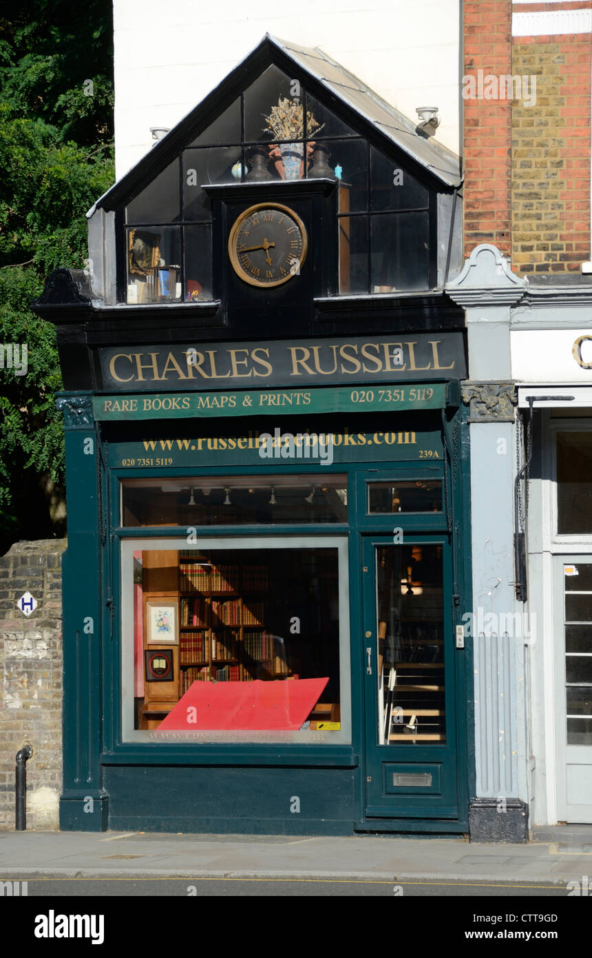 Charles Russell Bücher Verkäufer seltener Bücher Karten und Drucke, Fulham Road, Fulham, London, UK Stockfoto