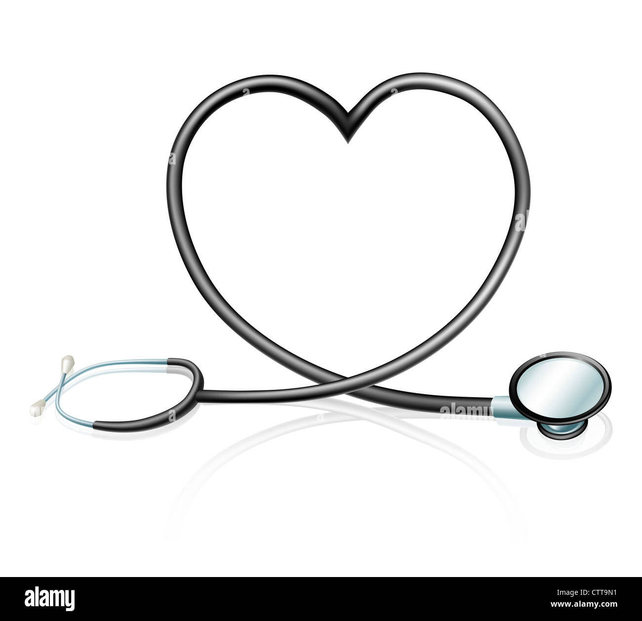 Herz-Health-Konzept, ein Stethoskop, bilden eine Herzform Stockfoto