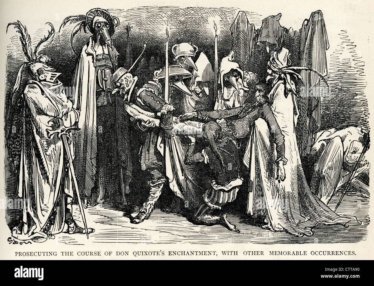 Verfolgung von den Verlauf des Don Quijote Verzauberung. Illustration von Gustave Dore von Don Quijote. Stockfoto