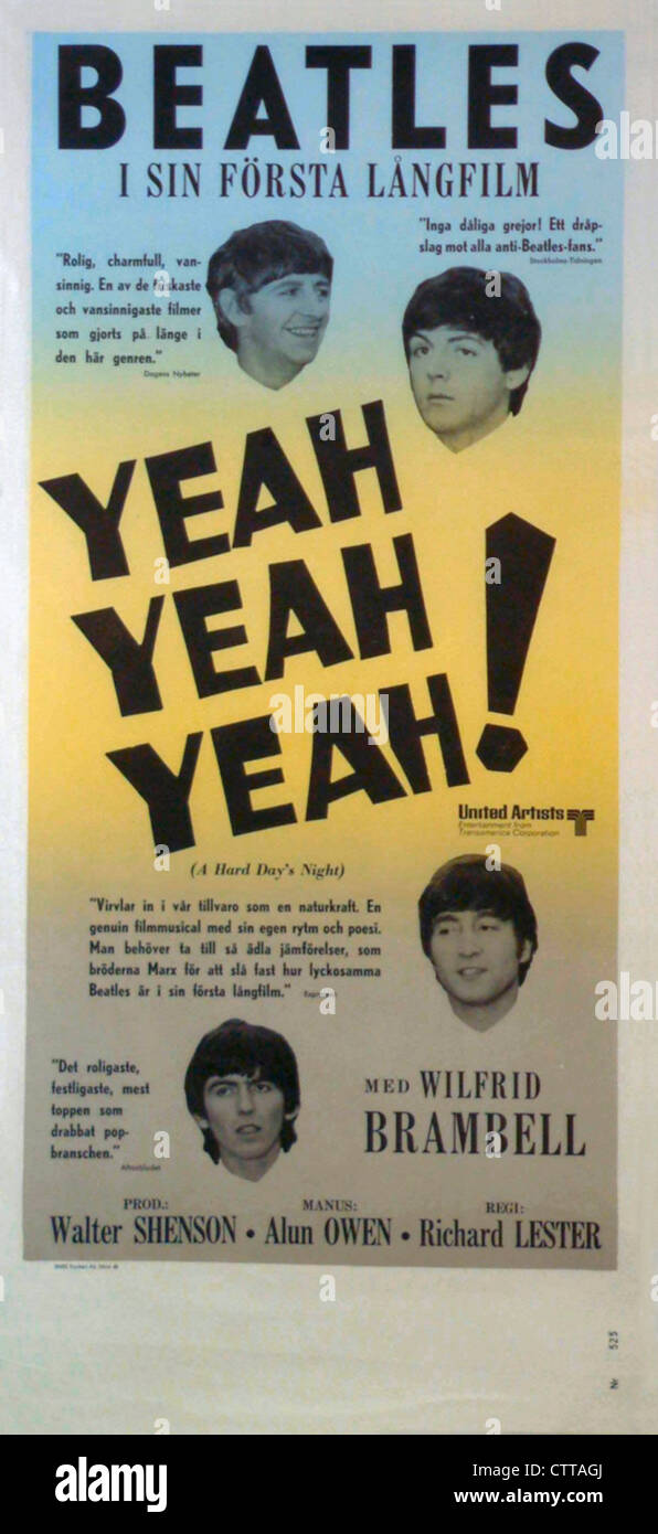 000925 - die Beatles "A Hard Day Night" schwedische Werbe-Plakat von 1964 Stockfoto