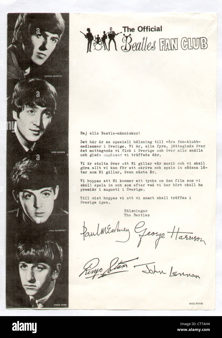 000941 - die Beatles 1964 schwedische offizielle Fan-Club Newsletter Stockfoto