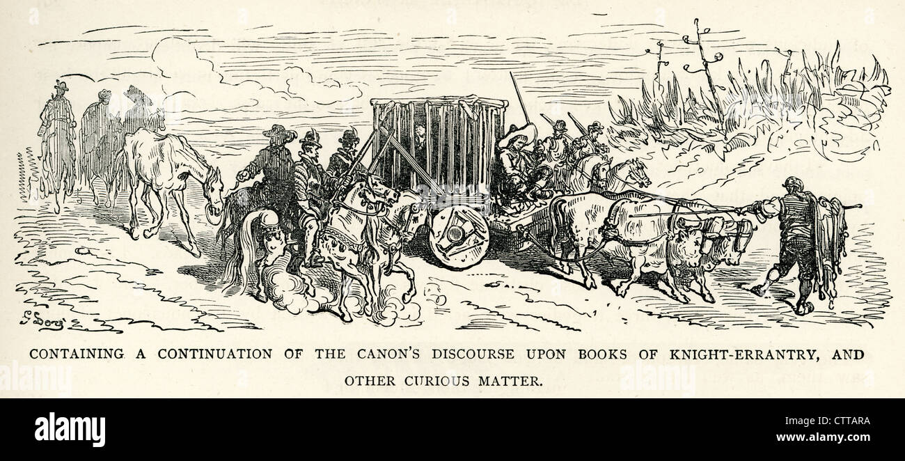 Werde nicht ungeduldig O Ritter des Woful Abbildung Ihrer Haft. Illustration von Gustave Dore von Don Quijote. Stockfoto