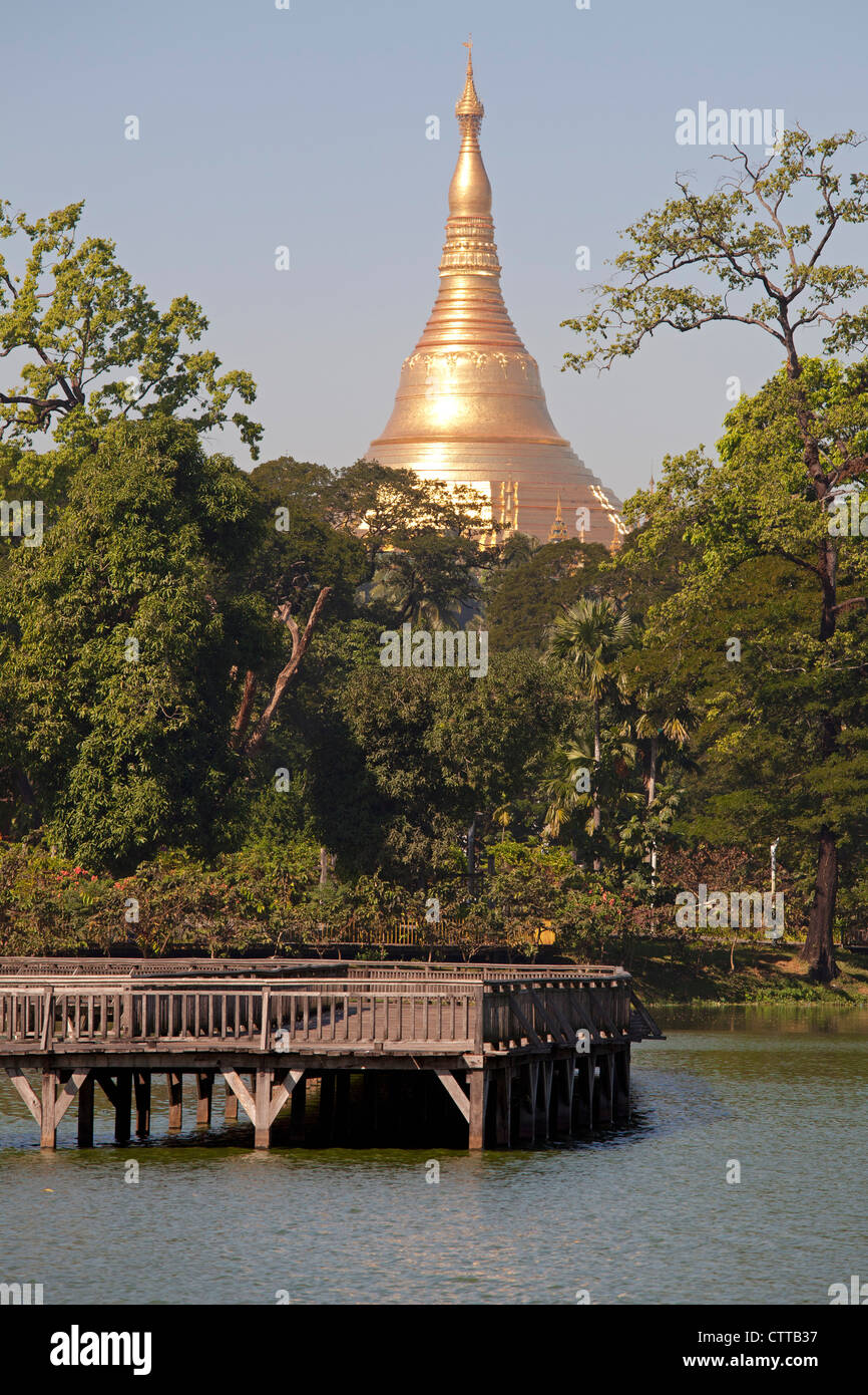 Shwedagon-Pagode und Kandawgyi See, Yangon, Myanmar Stockfoto