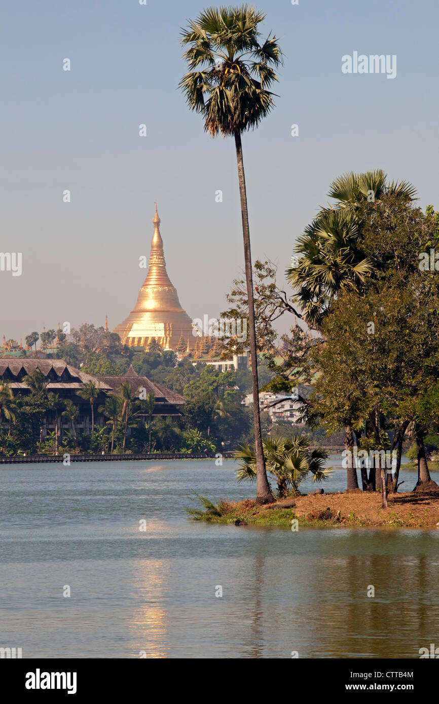 Shwedagon-Pagode und Kandawgyi See, Yangon, Myanmar Stockfoto