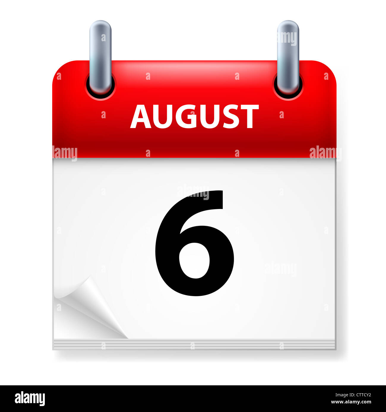 Sechster im August Kalender Symbol auf weißem Hintergrund Stockfoto