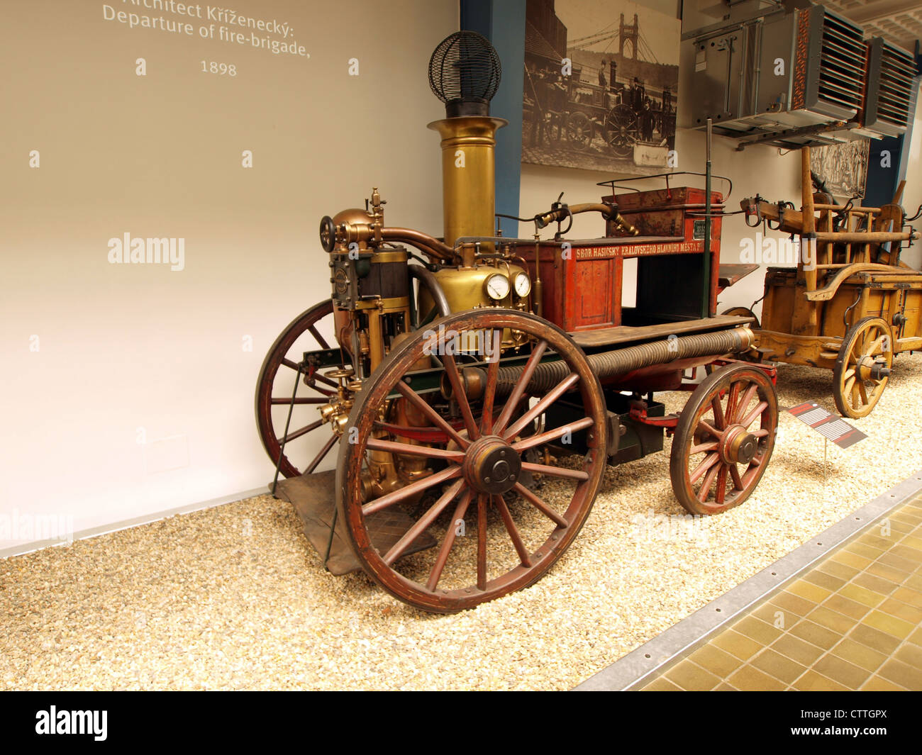 1882 Horse-drawn Shand, Mason & Co. Feuer Dampflokomotive Stockfoto