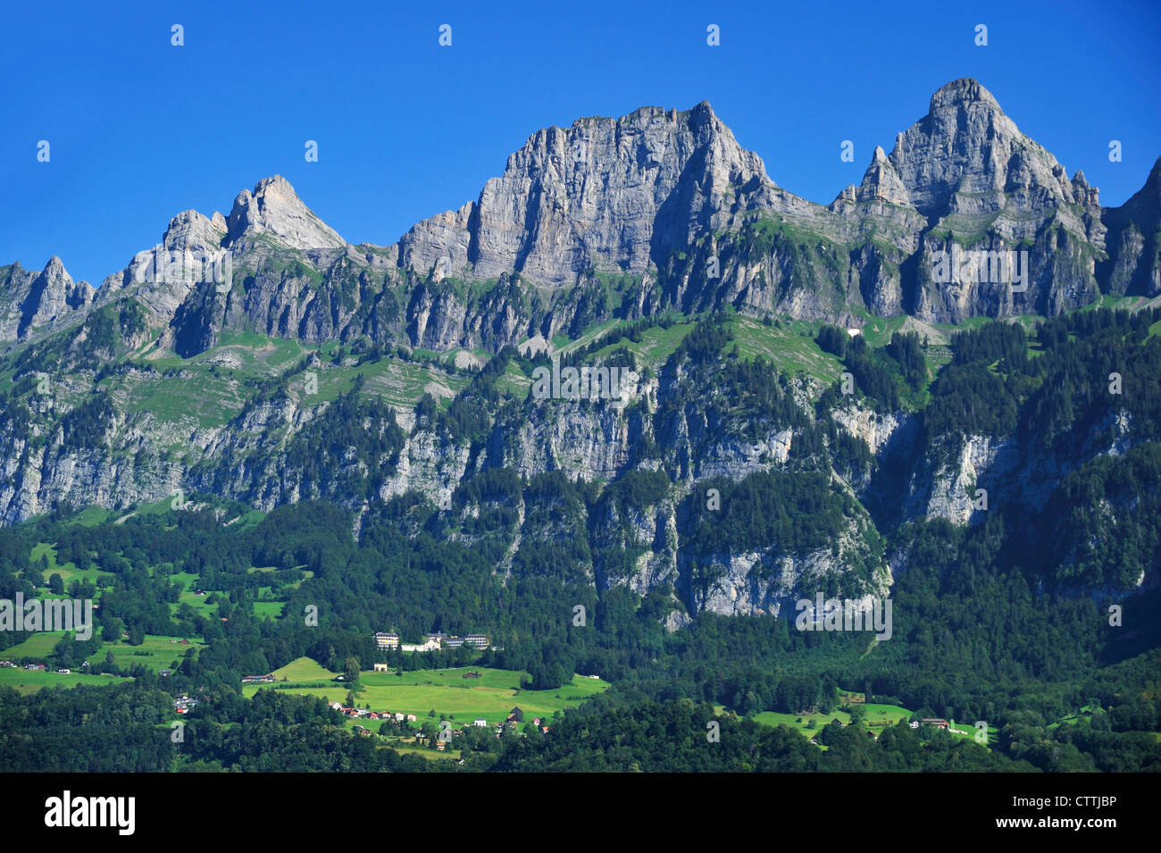 Die Hinterrugg (oder Hinderrugg) ist der höchste Berg des Arbeitskreises Churfirsten in den Appenzeller Alpen, Schweiz Stockfoto