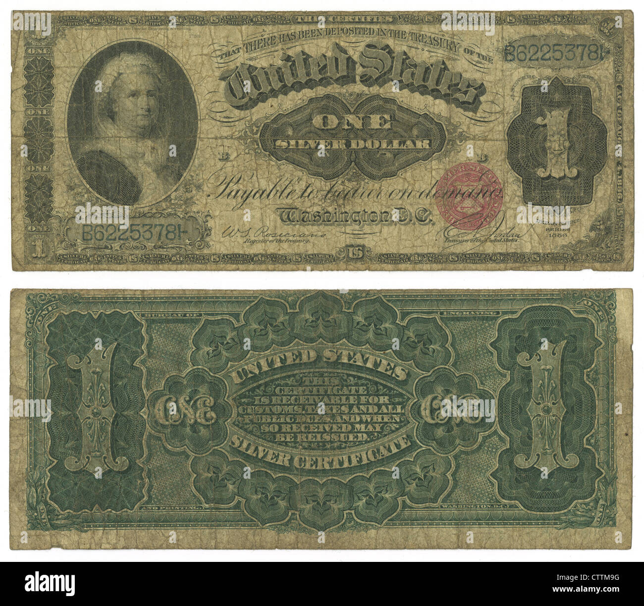 1886 Series einen Silberdollar USA Banknote. Stockfoto