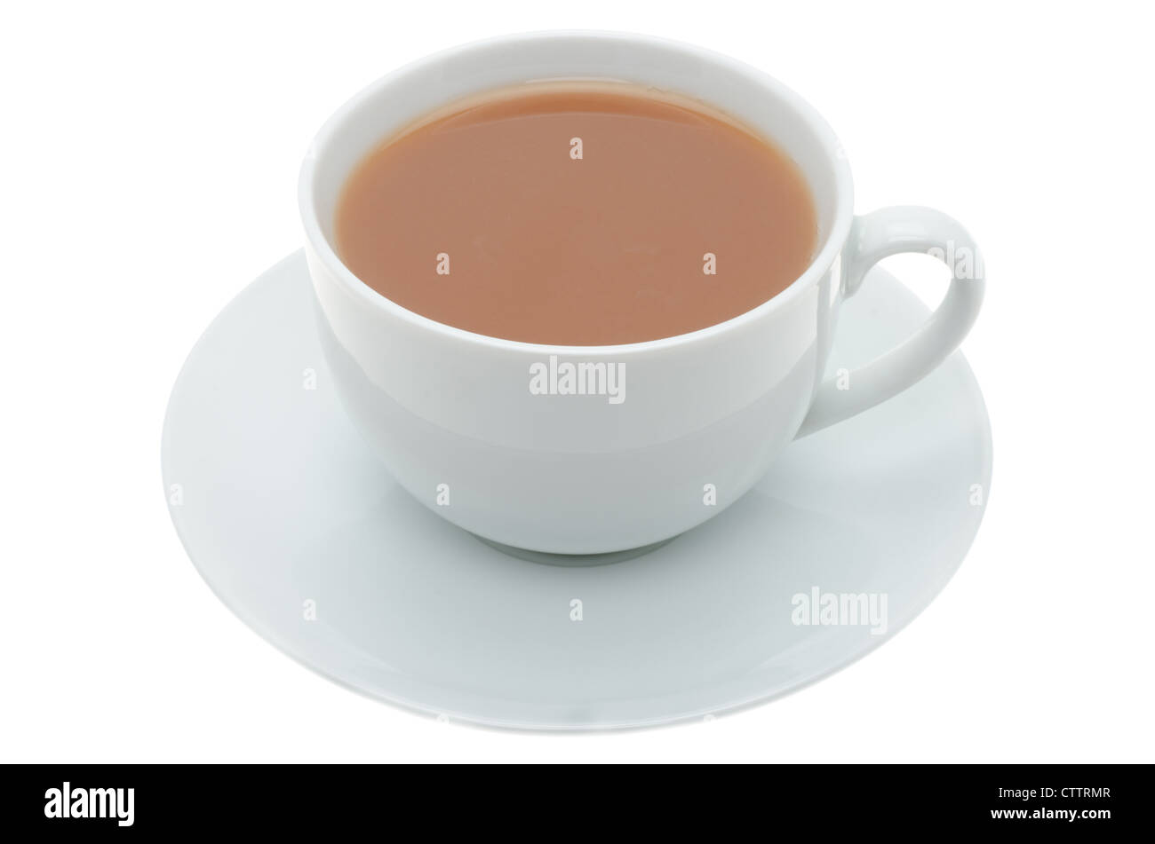 Eine Tasse Tee im Weißware Geschirr - Studio gedreht mit weißem Hintergrund Stockfoto