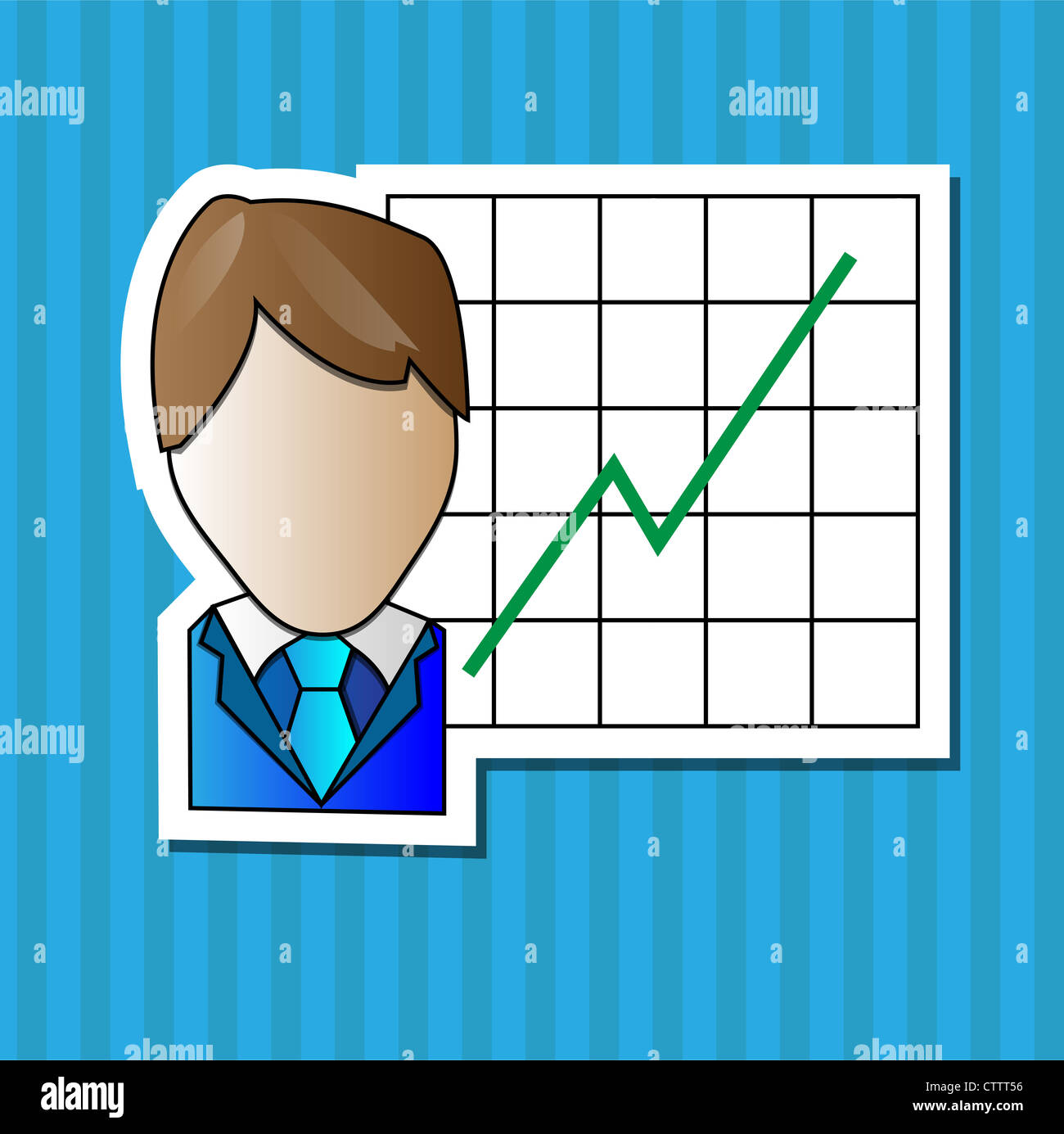 Geschäftsmann mit positiven Diagramm mit blauem Hintergrund Stockfoto