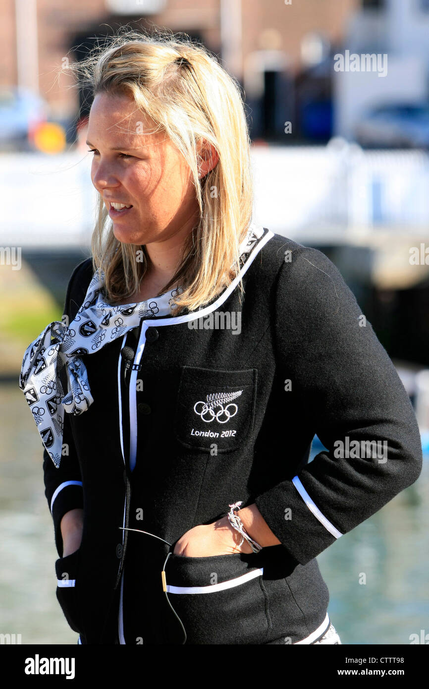 Neuseeland Segeln Olympiade Sara Winter in Weymouth interviewt vor Beginn der Spiele 2012 Stockfoto
