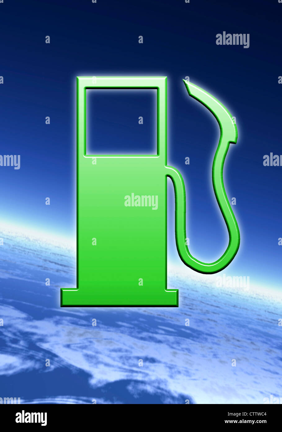 Grünes Tanksäulensymbol Vor Blauer Weltkugel Stockfoto