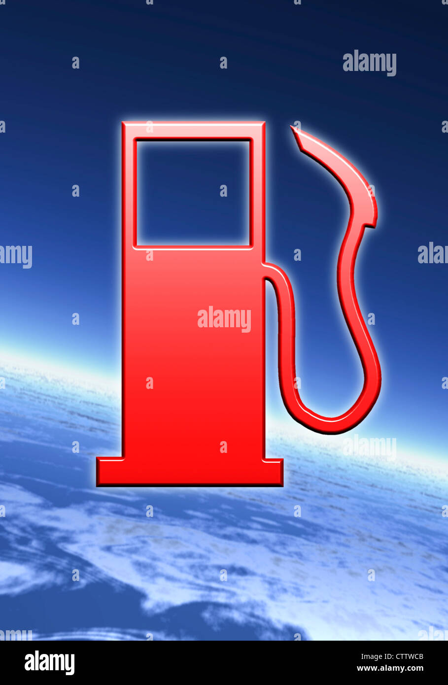 Rotes Tanksäulensymbol Vor Blauer Weltkugel Stockfoto