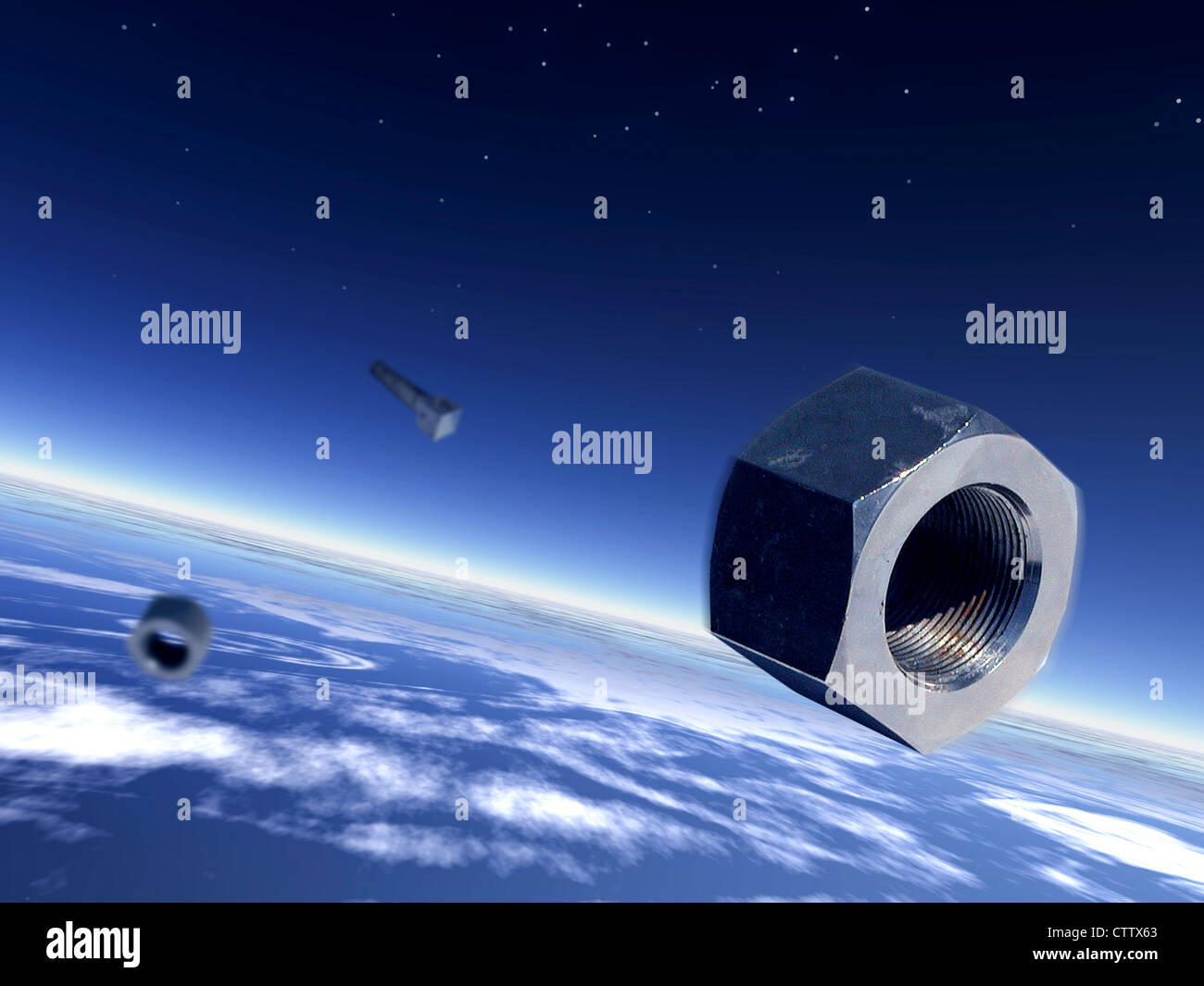 Weltraumschrott in der Erdumlaufbahn Stockfoto