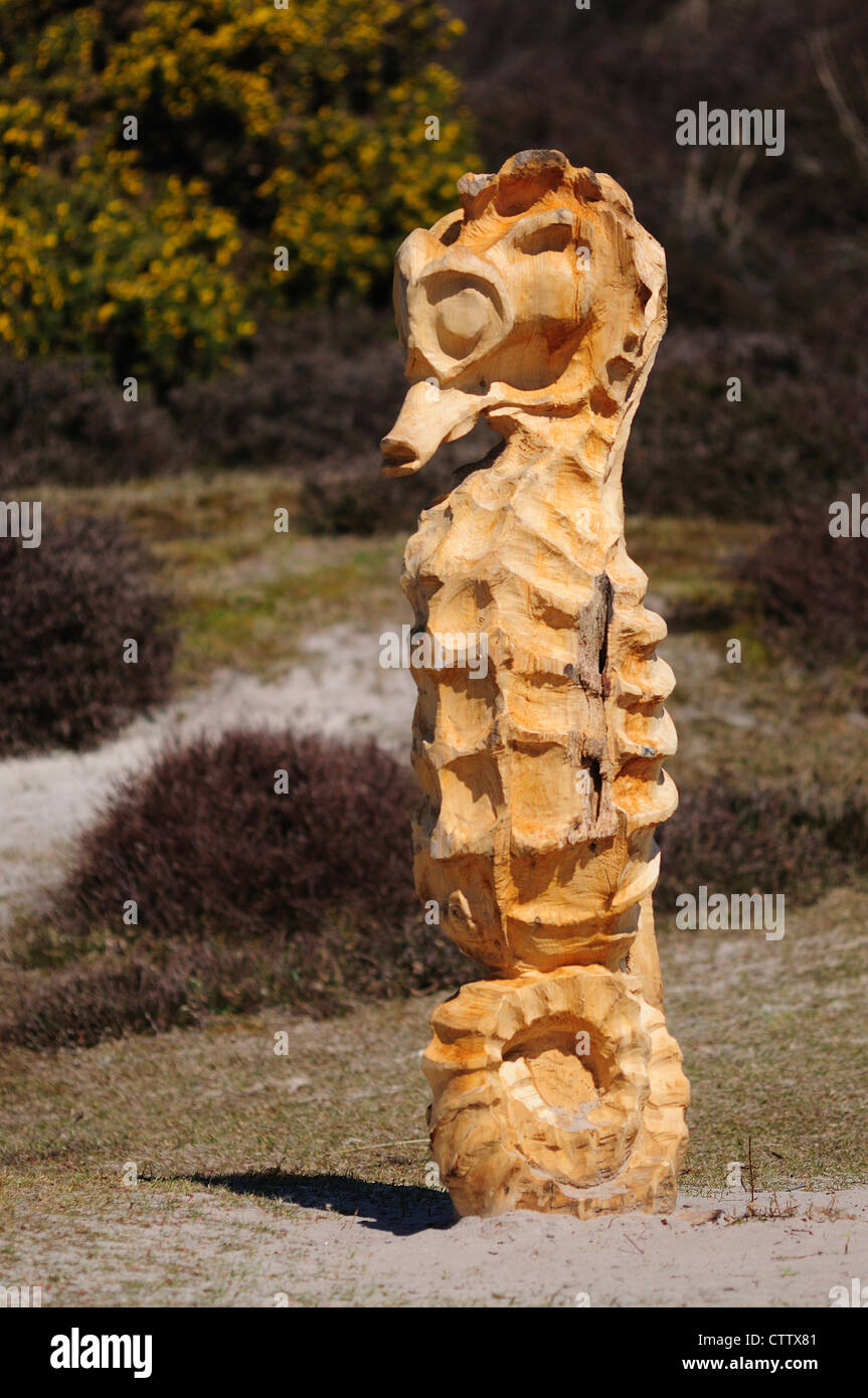 Eine Skulptur aus Holz Seepferdchen UK Stockfoto