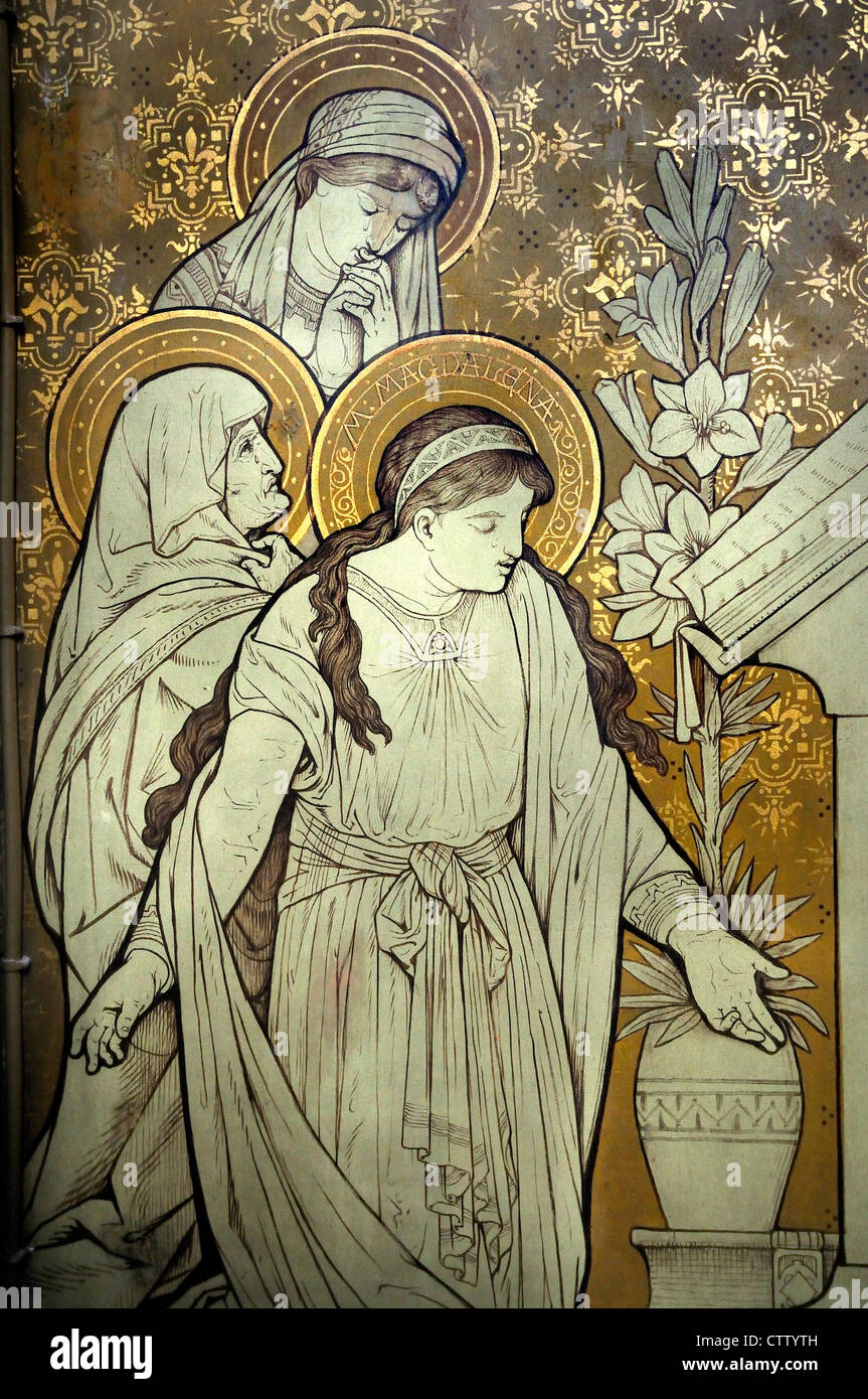 Kortrijk, Belgien. Sint-Maartenskerk / St. Martin-Kirche. Szene auf Putz gemalt (J van der Plaetsen / E. Messeyen, 1889) Stockfoto