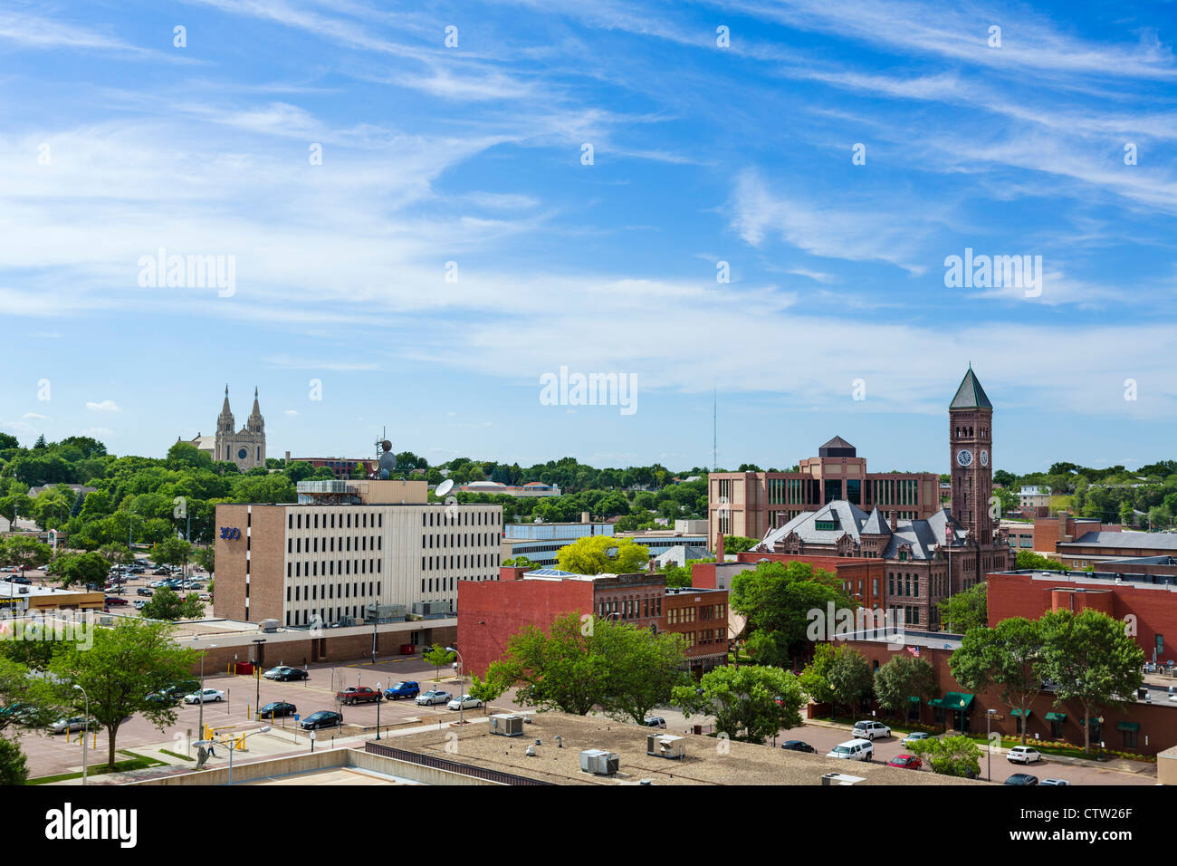 Blick über die Innenstadt von Sioux Falls, South Dakota, USA Stockfoto