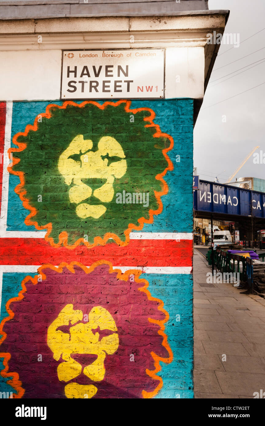 Wandbild an der Haven Street für die Camden Lock Dorfmarkt. Stockfoto