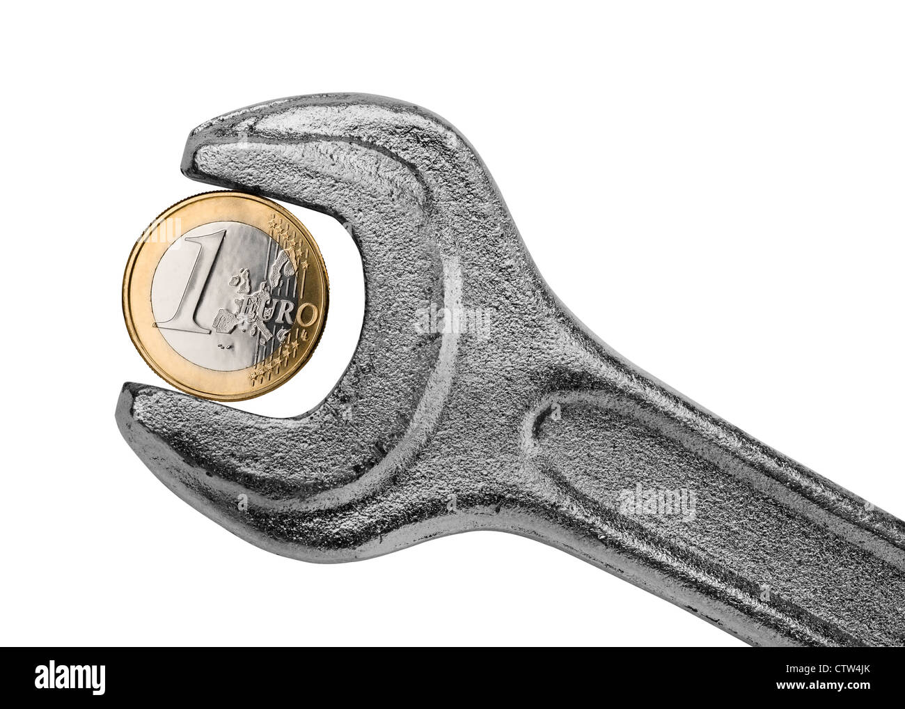 Euro-Münzen und Schlüssel als Symbol der europäischen Wirtschaft Konfiguration Stockfoto