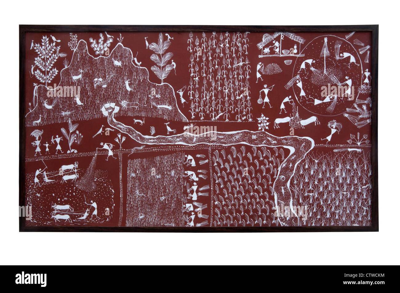 Stammeskunst Palm leaf Malerei, Talapatra, bestehen aus linearen Gravuren Geschichten illustrieren Stockfoto