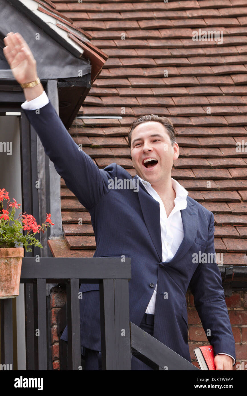 David Walliams (im Bild) gibt einen Vortrag über sein Kinderbuch Gansta Oma an das Roald Dahl Museum in Great Missenden Stockfoto