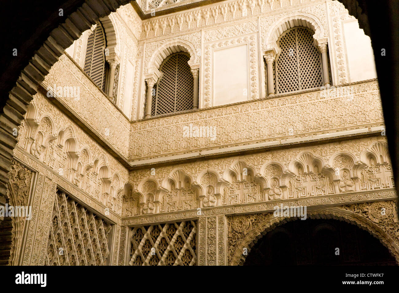 Wand / Wand / innen des Innenhofs der Puppen. Spanisch: Patio de Las Munecas bei Real Alcazar De Sevilla / Sevilla. Spanien Stockfoto