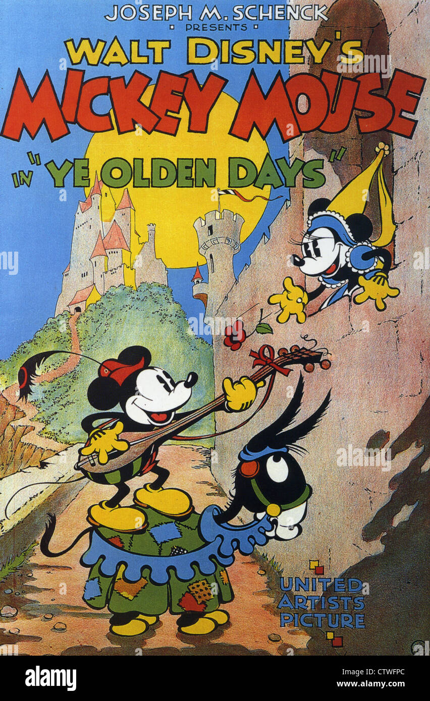 YE OLDEN Tage Plakat für 1933 United Artists/Disney Mickey Mouse cartoon Stockfoto