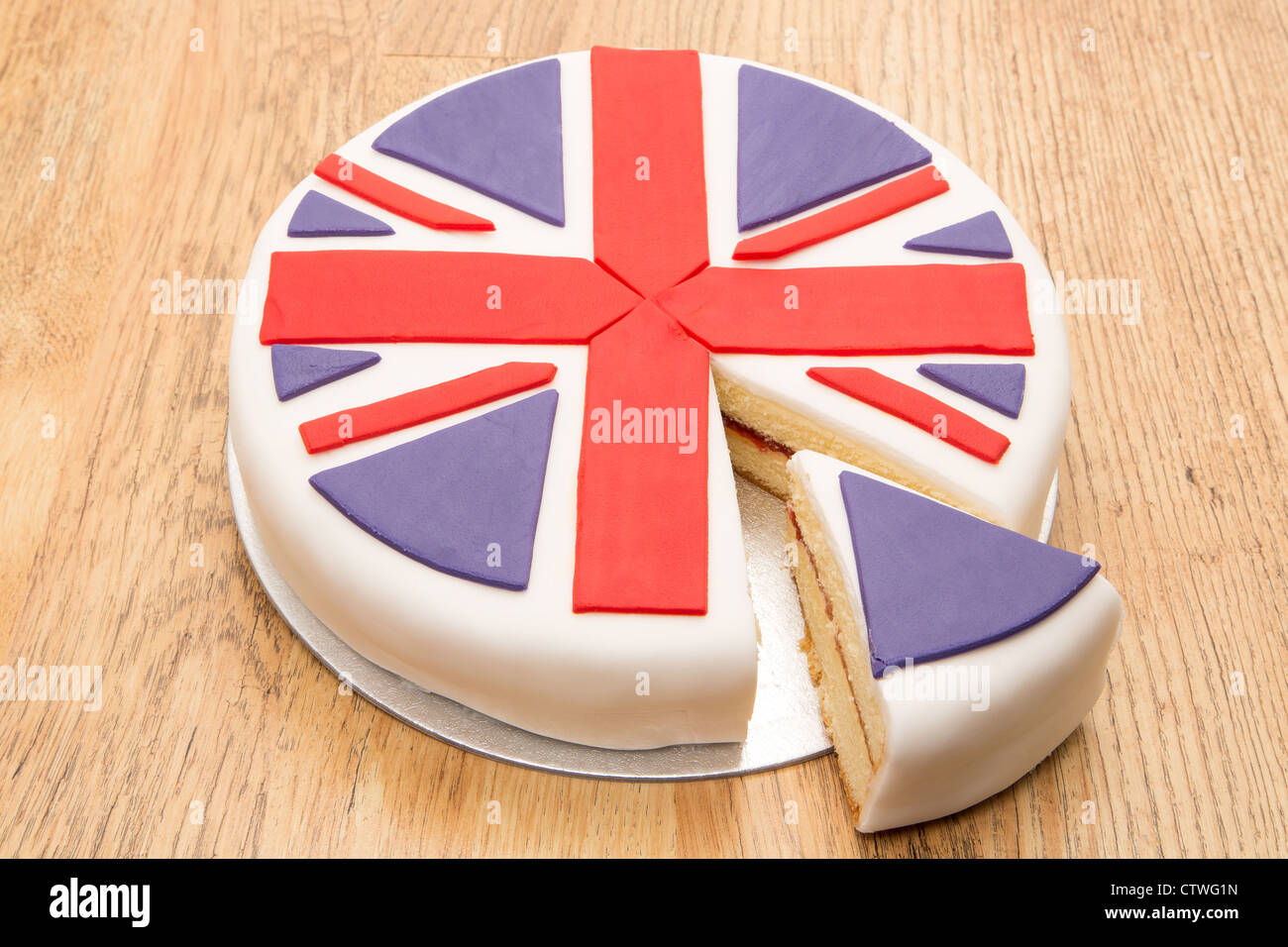 Victoria-Biskuit mit UK Flagge Vereisung Deko - Studio gedreht Stockfoto