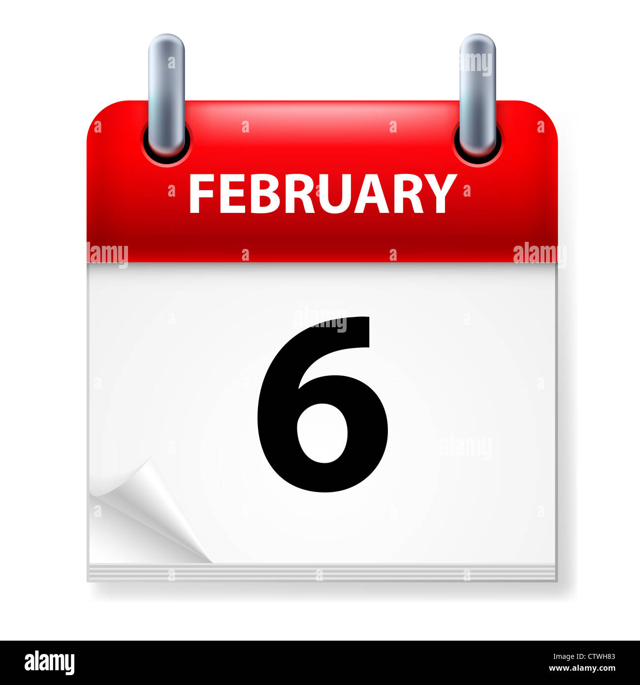 6. Februar im Kalender-Symbol auf weißem Hintergrund Stockfoto