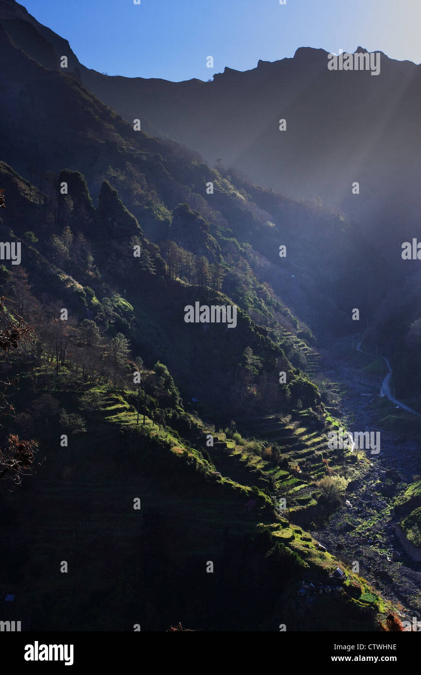 Sonnenaufgang in der Nähe von Serra de Agua, Madeira, Portugal Stockfoto