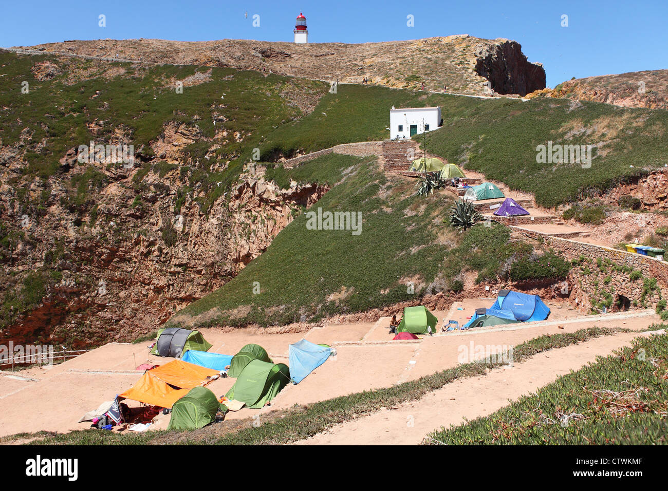 Campingplatz am die Berlengas Inseln im Atlantischen Ozean, aus Portugal. Stockfoto