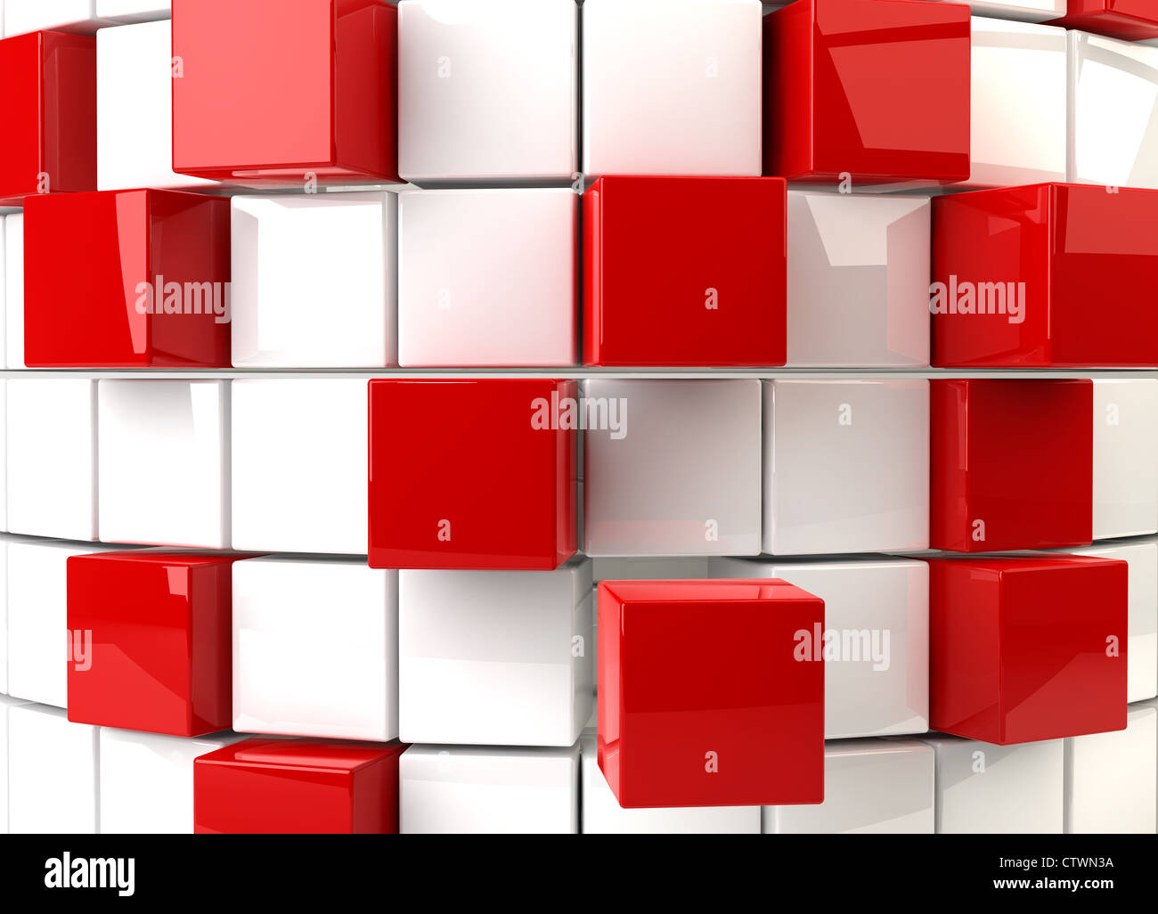 Dreidimensional zu rendern, der eine abstrakte rote und weiße Würfel Stockfoto