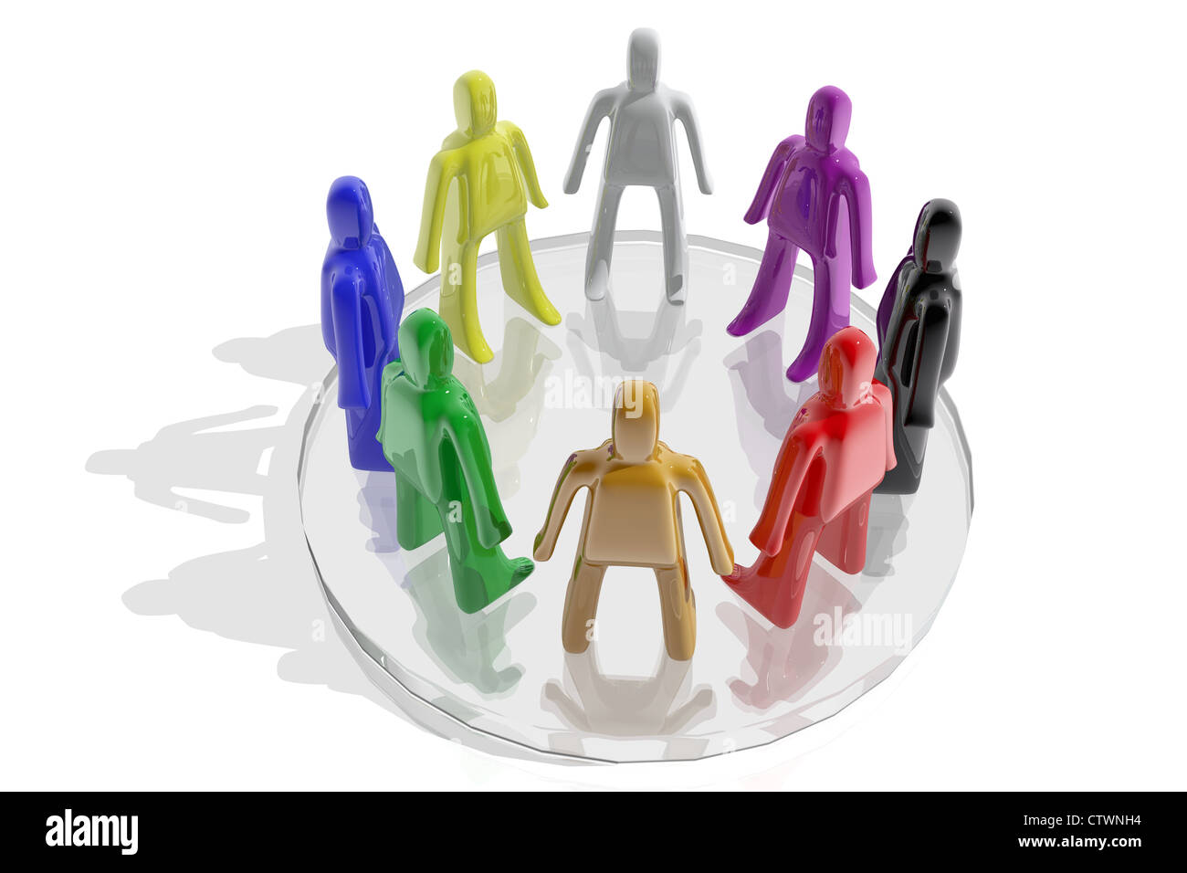 Gruppe von Figuren in verschiedenen Farben bilden einen Kreis.  Diversity-Konzept.  3D-Illustration render Stockfoto