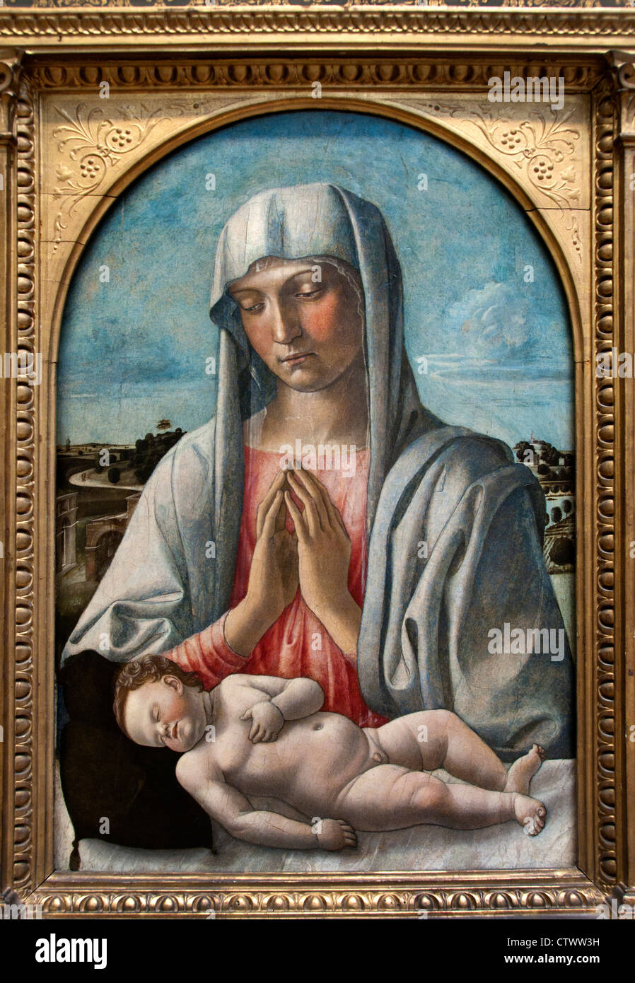 Madonna Adoring das schlafende Kind 1460 Giovanni Bellini italienische 1459-1516 Venedig Italien Stockfoto